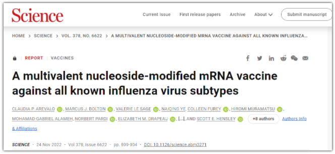 基于mRNA的通用流感疫苗：可针对20种流感毒株